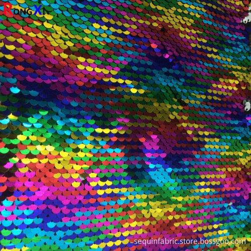 Rainbow Colorful red Sequin Embroidery Fabric